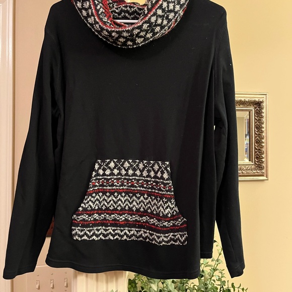 Chaps Sweaters - Chaps Black and Red Patterned Cowl Neck Sweater